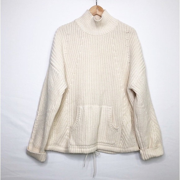 J Crew cream chunky merino wool pull over turtleneck sweater - Picture 7 of 11